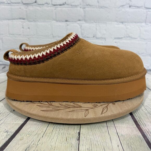 Suede Shoes - Suede Platform Mule Slippers Women Size 10 Tan Suede Shearling Faux Fur Lined
